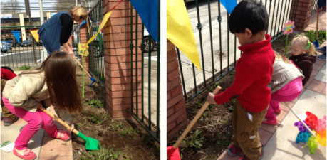 child cleaning garden